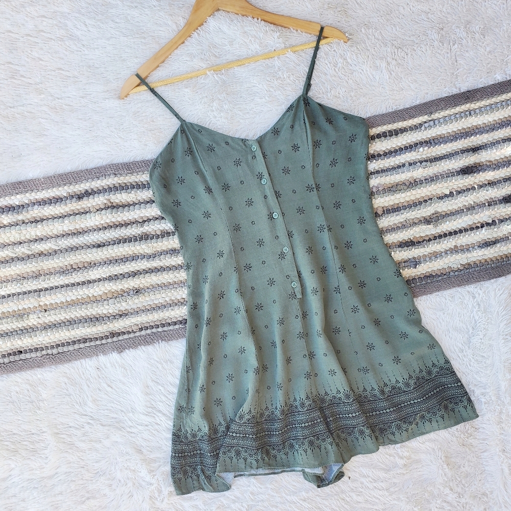 Mudd Juniors Olive Boho Print Romper
